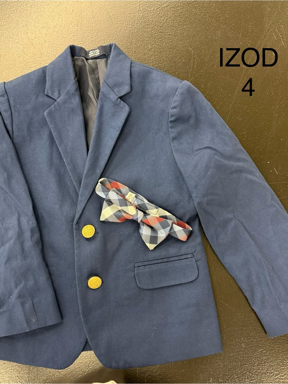 Izod Navy Boys' Blazer with Gold Buttons and Plaid Bow